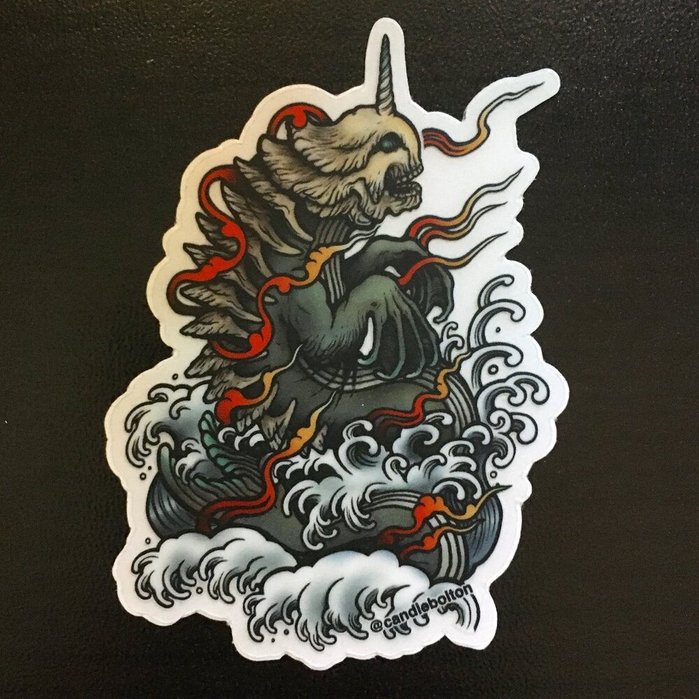 4/$25 Retro Tattoo-Style Bake-Kujira Matte Sticker